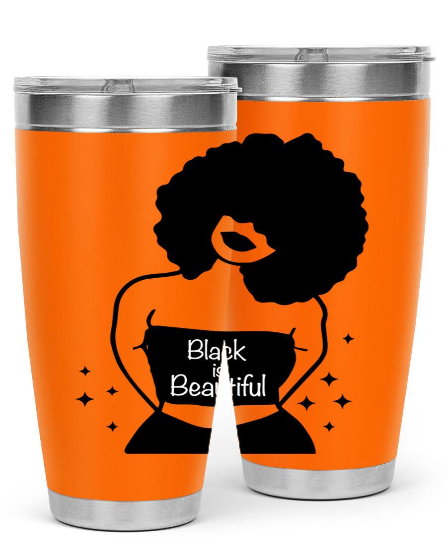 Black is Beautiful 11# Tumbler, 20oz double wall vacuum stainless steel with copper lining, featuring a stylish design and drink-thru lid.