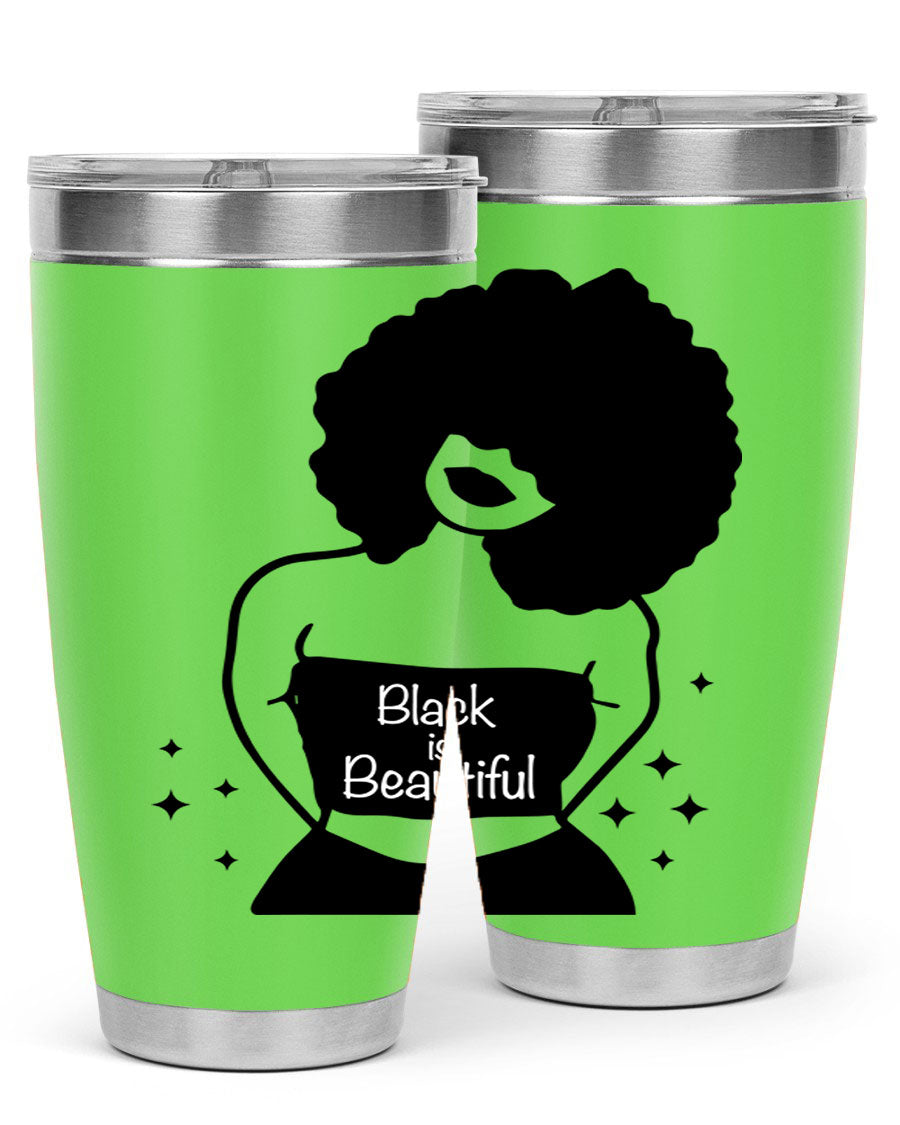 Black is Beautiful 11# Tumbler, 20oz double wall vacuum stainless steel with copper lining, featuring a stylish design and drink-thru lid.