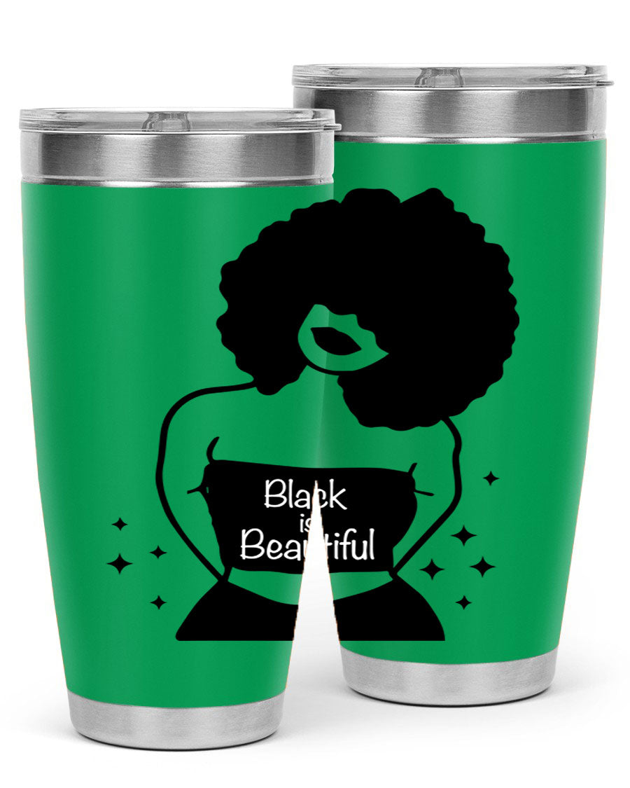 Black is Beautiful 11# Tumbler, 20oz double wall vacuum stainless steel with copper lining, featuring a stylish design and drink-thru lid.