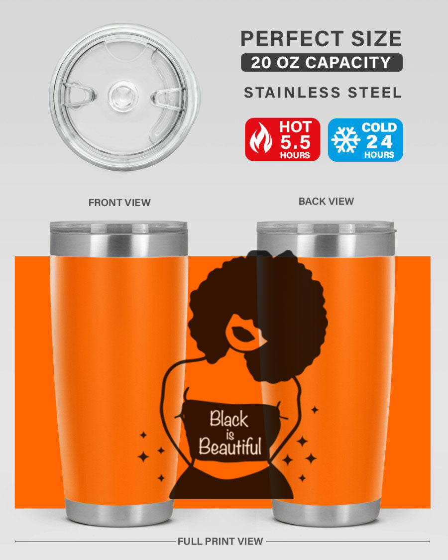 Black is Beautiful 11# Tumbler, 20oz double wall vacuum stainless steel with copper lining, featuring a stylish design and drink-thru lid.