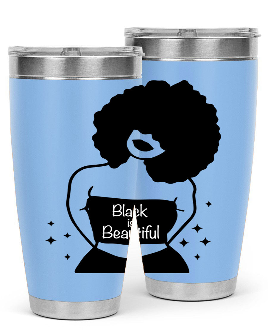 Black is Beautiful 11# Tumbler, 20oz double wall vacuum stainless steel with copper lining, featuring a stylish design and drink-thru lid.