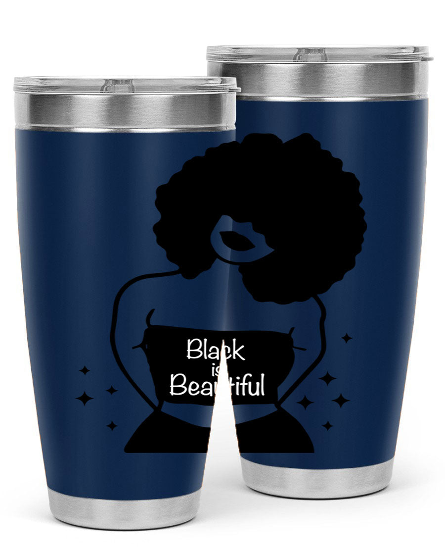 Black is Beautiful 11# Tumbler, 20oz double wall vacuum stainless steel with copper lining, featuring a stylish design and drink-thru lid.