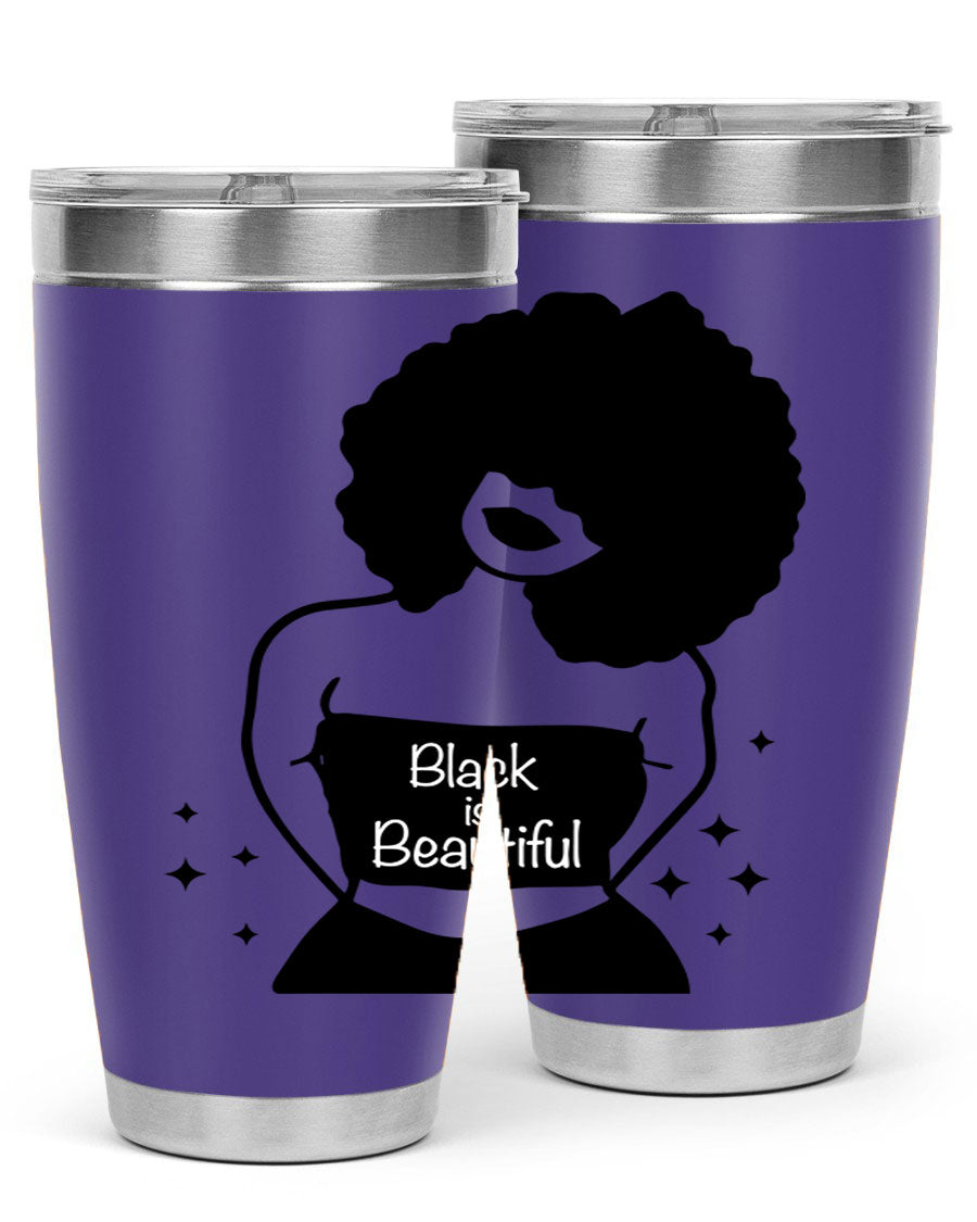 Black is Beautiful 11# Tumbler, 20oz double wall vacuum stainless steel with copper lining, featuring a stylish design and drink-thru lid.