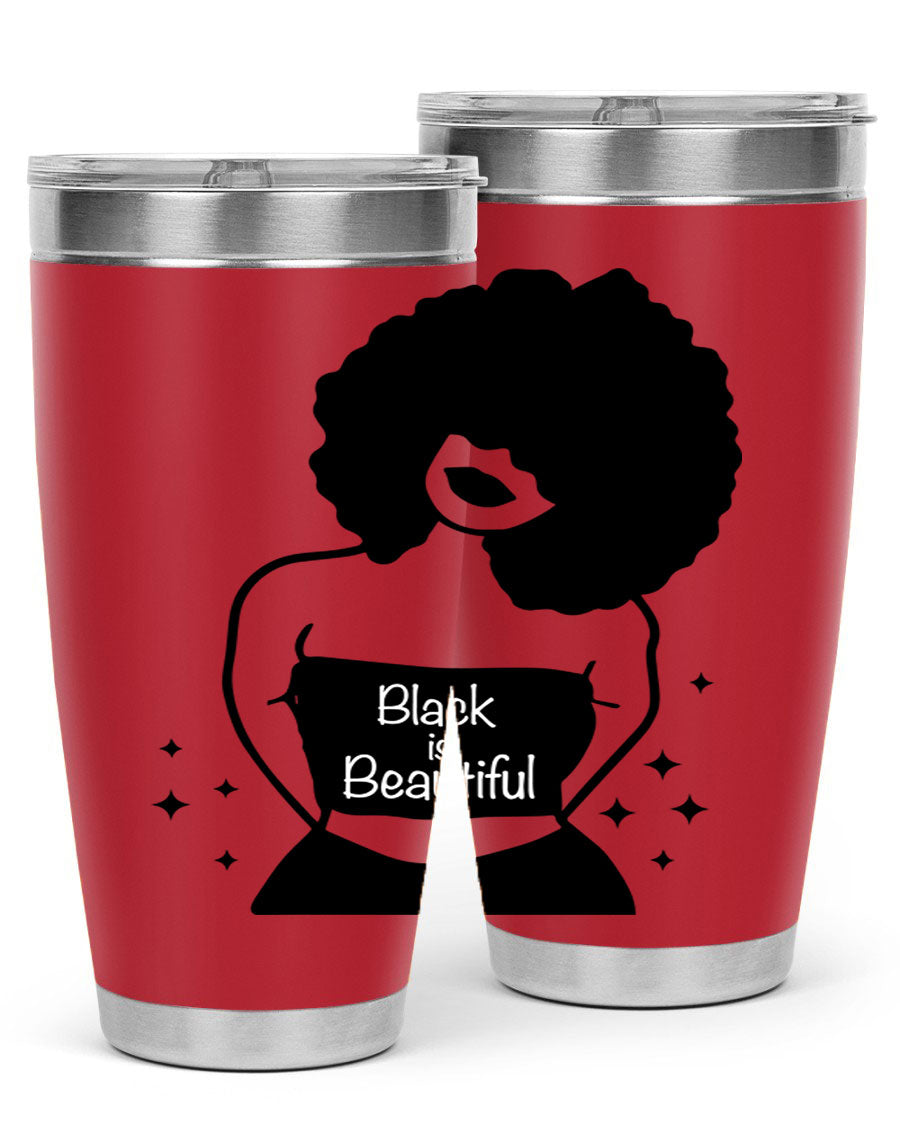 Black is Beautiful 11# Tumbler, 20oz double wall vacuum stainless steel with copper lining, featuring a stylish design and drink-thru lid.