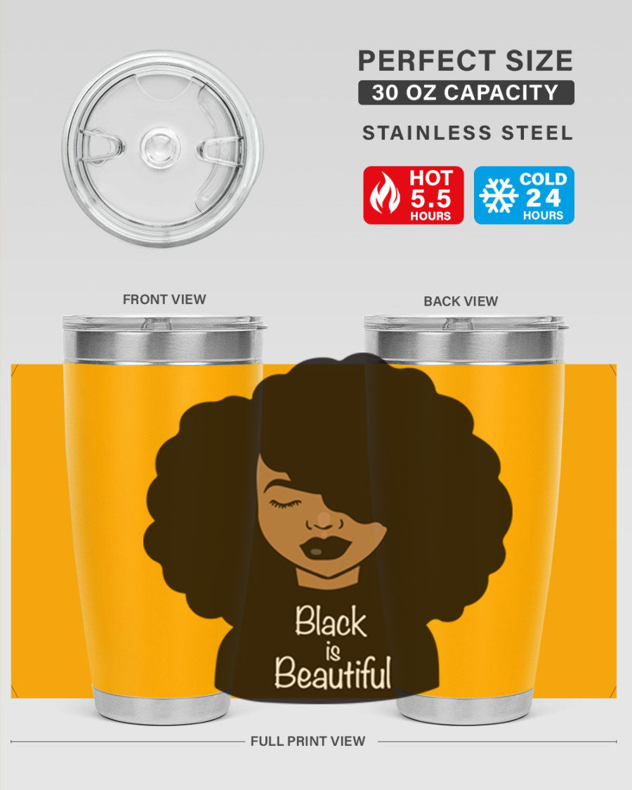 Black is Beautiful 12# Tumbler, 20oz, double wall vacuum stainless steel with copper lining, featuring a stylish design and drink-thru lid.