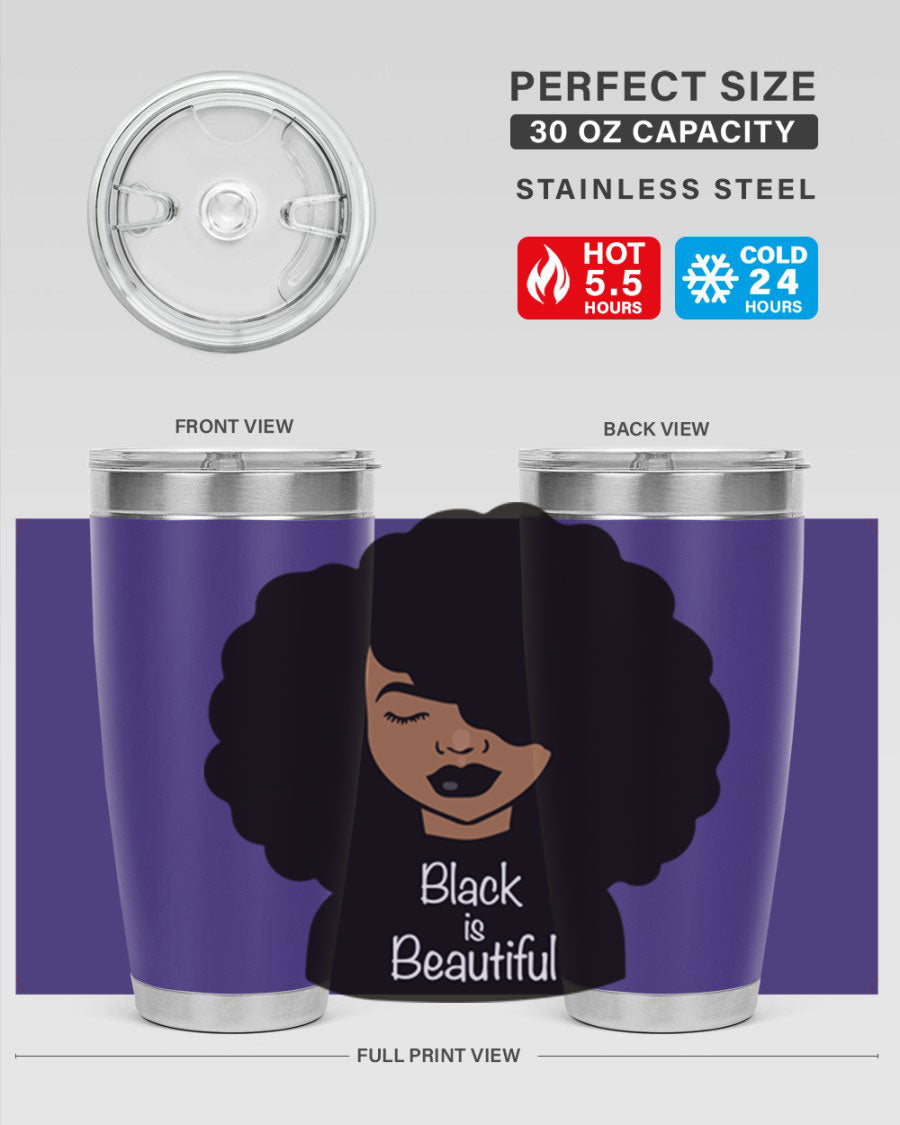 Black is Beautiful 12# Tumbler, 20oz, double wall vacuum stainless steel with copper lining, featuring a stylish design and drink-thru lid.