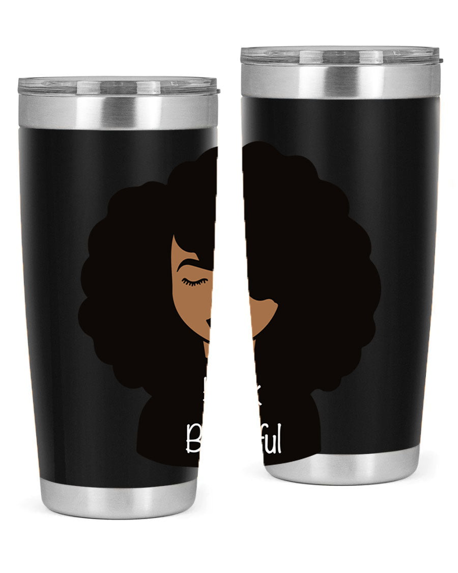 Black is Beautiful 12# Tumbler, 20oz, double wall vacuum stainless steel with copper lining, featuring a stylish design and drink-thru lid.