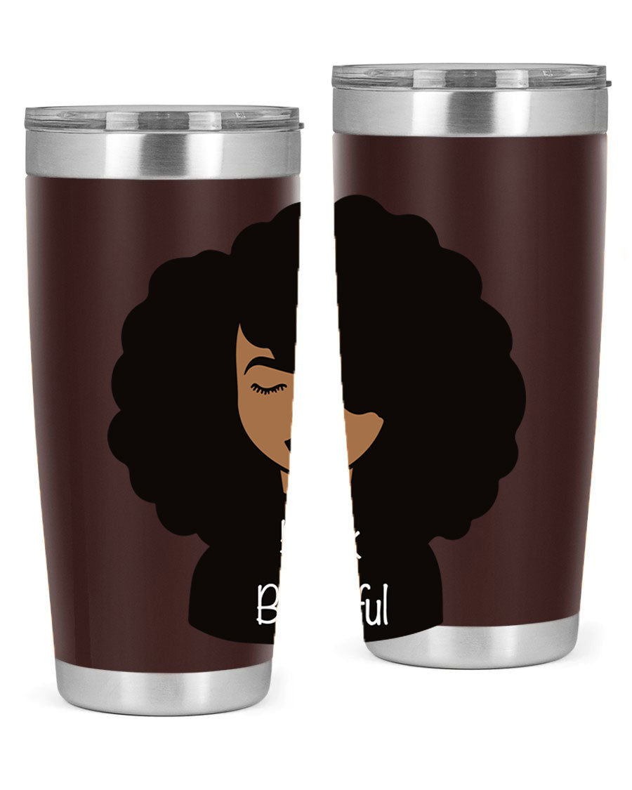 Black is Beautiful 12# Tumbler, 20oz, double wall vacuum stainless steel with copper lining, featuring a stylish design and drink-thru lid.