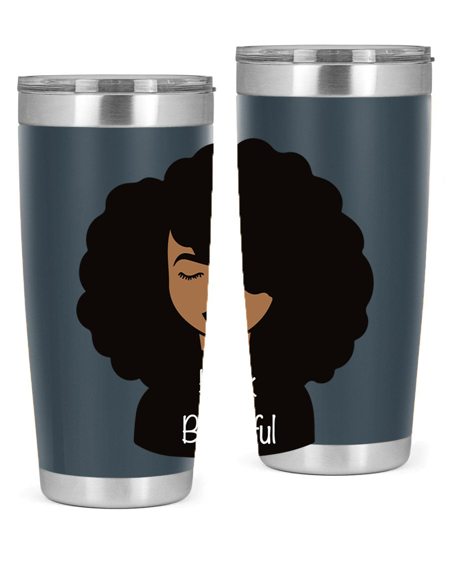 Black is Beautiful 12# Tumbler, 20oz, double wall vacuum stainless steel with copper lining, featuring a stylish design and drink-thru lid.