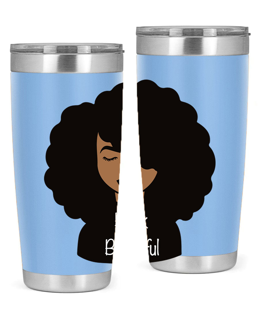 Black is Beautiful 12# Tumbler, 20oz, double wall vacuum stainless steel with copper lining, featuring a stylish design and drink-thru lid.