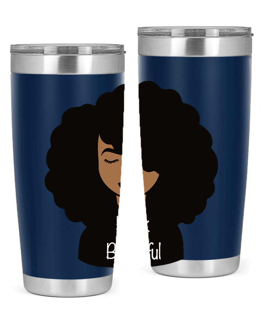 Black is Beautiful 12# Tumbler, 20oz, double wall vacuum stainless steel with copper lining, featuring a stylish design and drink-thru lid.