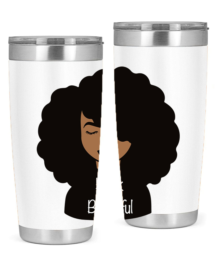 Black is Beautiful 12# Tumbler, 20oz, double wall vacuum stainless steel with copper lining, featuring a stylish design and drink-thru lid.