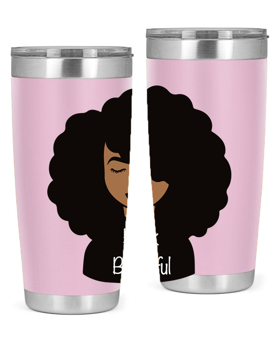 Black is Beautiful 12# Tumbler, 20oz, double wall vacuum stainless steel with copper lining, featuring a stylish design and drink-thru lid.