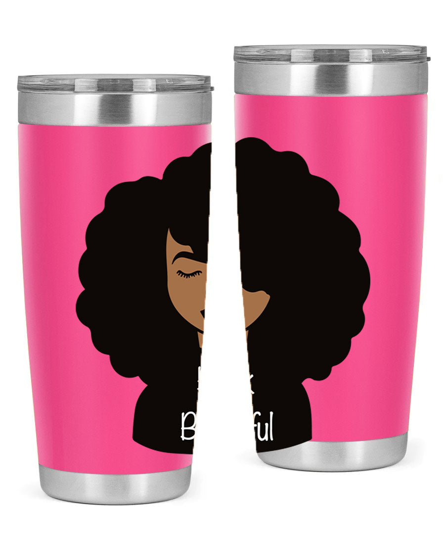 Black is Beautiful 12# Tumbler, 20oz, double wall vacuum stainless steel with copper lining, featuring a stylish design and drink-thru lid.