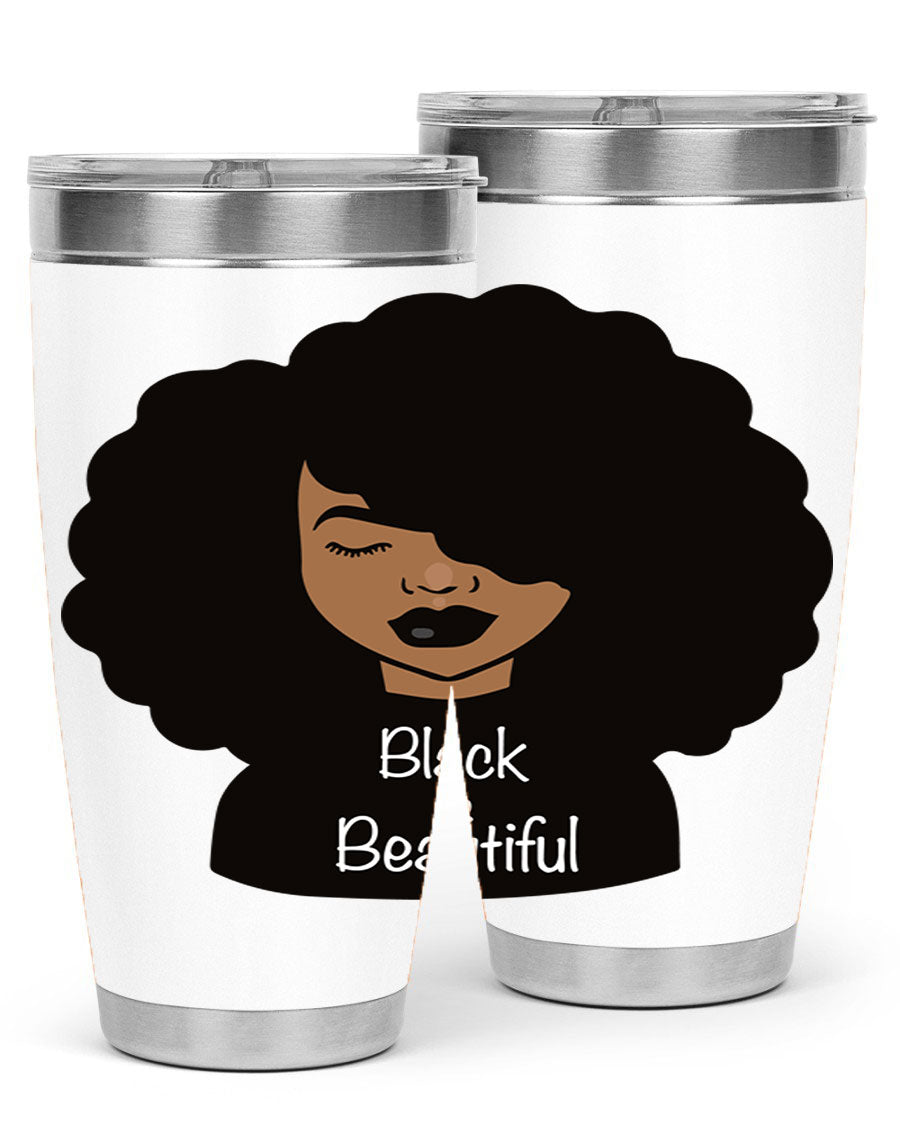 Black is Beautiful 12# Tumbler, 20oz, double wall vacuum stainless steel with copper lining, featuring a stylish design and drink-thru lid.