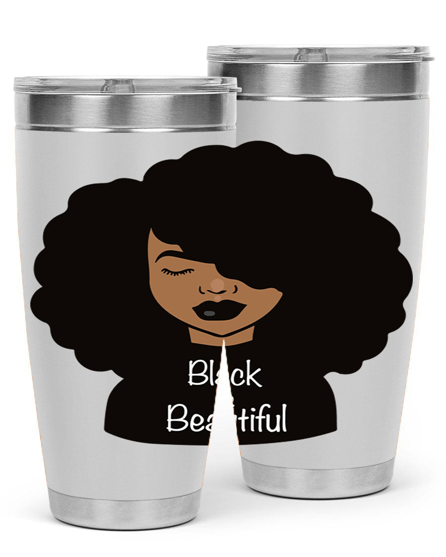 Black is Beautiful 12# Tumbler, 20oz, double wall vacuum stainless steel with copper lining, featuring a stylish design and drink-thru lid.