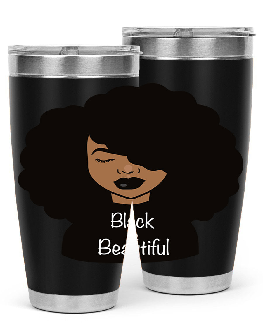 Black is Beautiful 12# Tumbler, 20oz, double wall vacuum stainless steel with copper lining, featuring a stylish design and drink-thru lid.