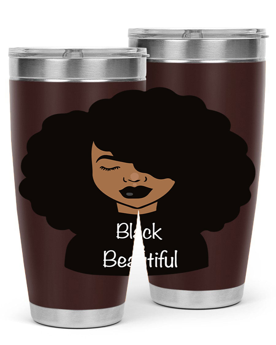 Black is Beautiful 12# Tumbler, 20oz, double wall vacuum stainless steel with copper lining, featuring a stylish design and drink-thru lid.