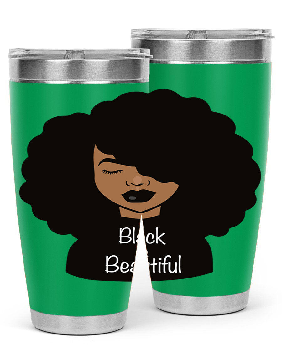 Black is Beautiful 12# Tumbler, 20oz, double wall vacuum stainless steel with copper lining, featuring a stylish design and drink-thru lid.