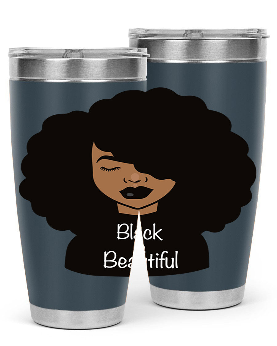 Black is Beautiful 12# Tumbler, 20oz, double wall vacuum stainless steel with copper lining, featuring a stylish design and drink-thru lid.