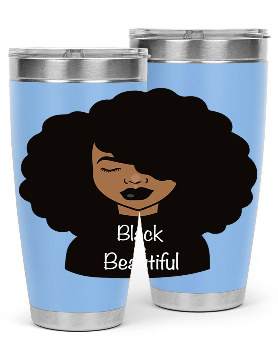 Black is Beautiful 12# Tumbler, 20oz, double wall vacuum stainless steel with copper lining, featuring a stylish design and drink-thru lid.