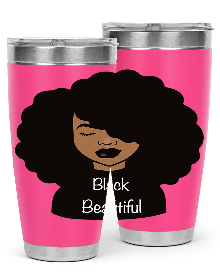 Black is Beautiful 12# Tumbler, 20oz, double wall vacuum stainless steel with copper lining, featuring a stylish design and drink-thru lid.