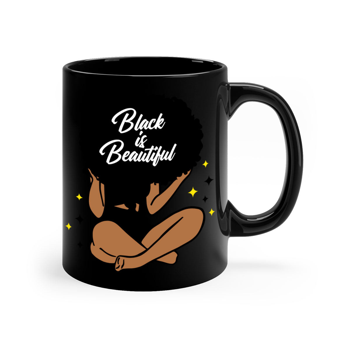 Black is Beautiful mug featuring a two-tone design with a colored handle and glossy finish, available in multiple colors.