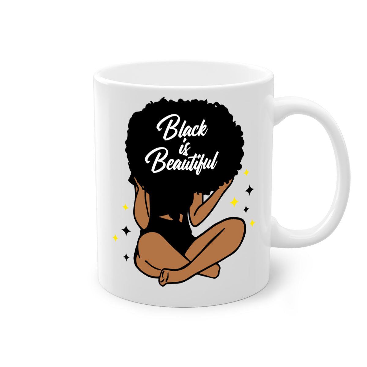 Black is Beautiful mug featuring a two-tone design with a colored handle and glossy finish, available in multiple colors.