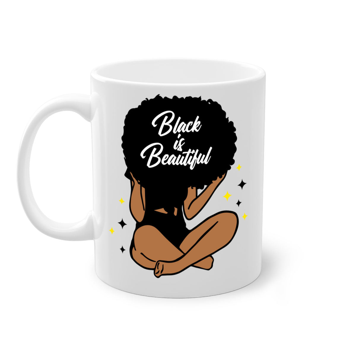 Black is Beautiful mug featuring a two-tone design with a colored handle and glossy finish, available in multiple colors.