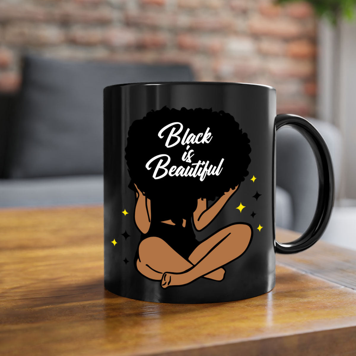 Black is Beautiful mug featuring a two-tone design with a colored handle and glossy finish, available in multiple colors.