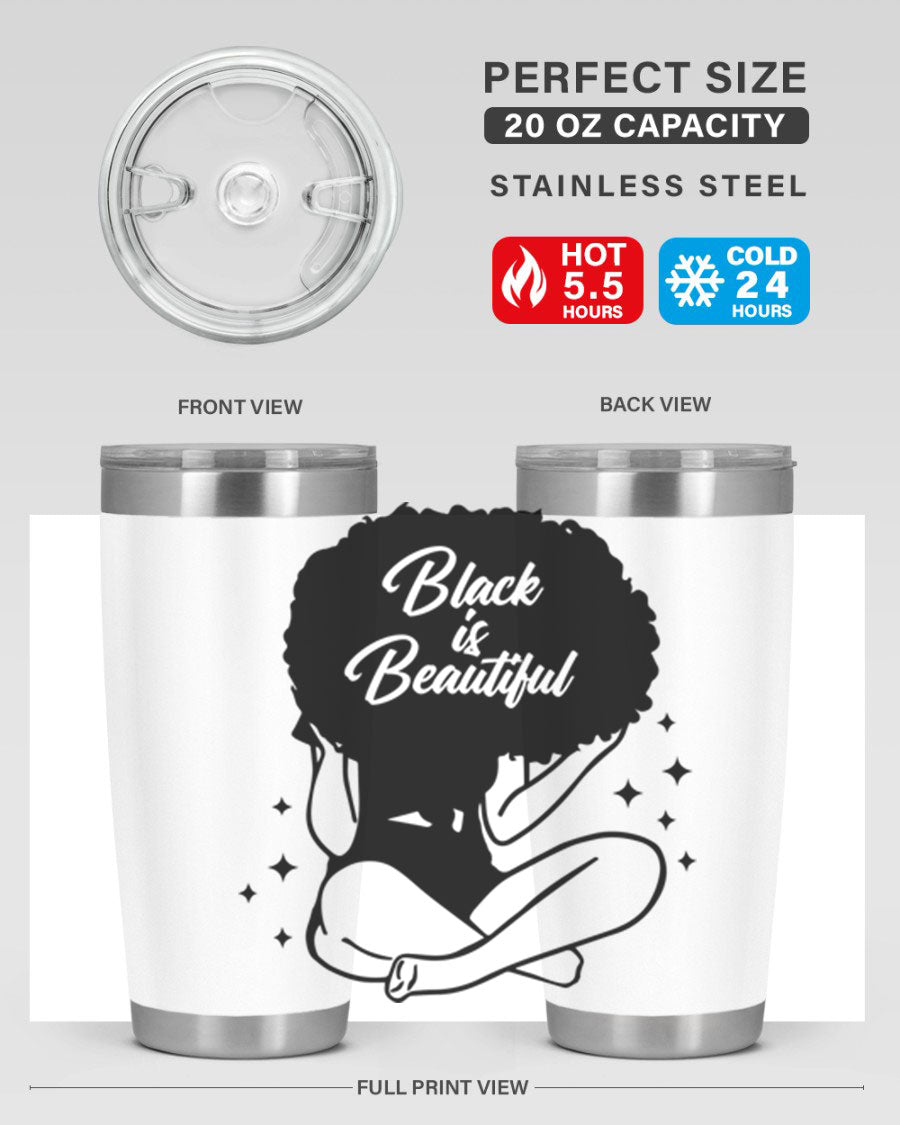 Black is Beautiful 15# Tumbler, 20oz stainless steel with a sleek matte finish, designed for hot and cold beverages.