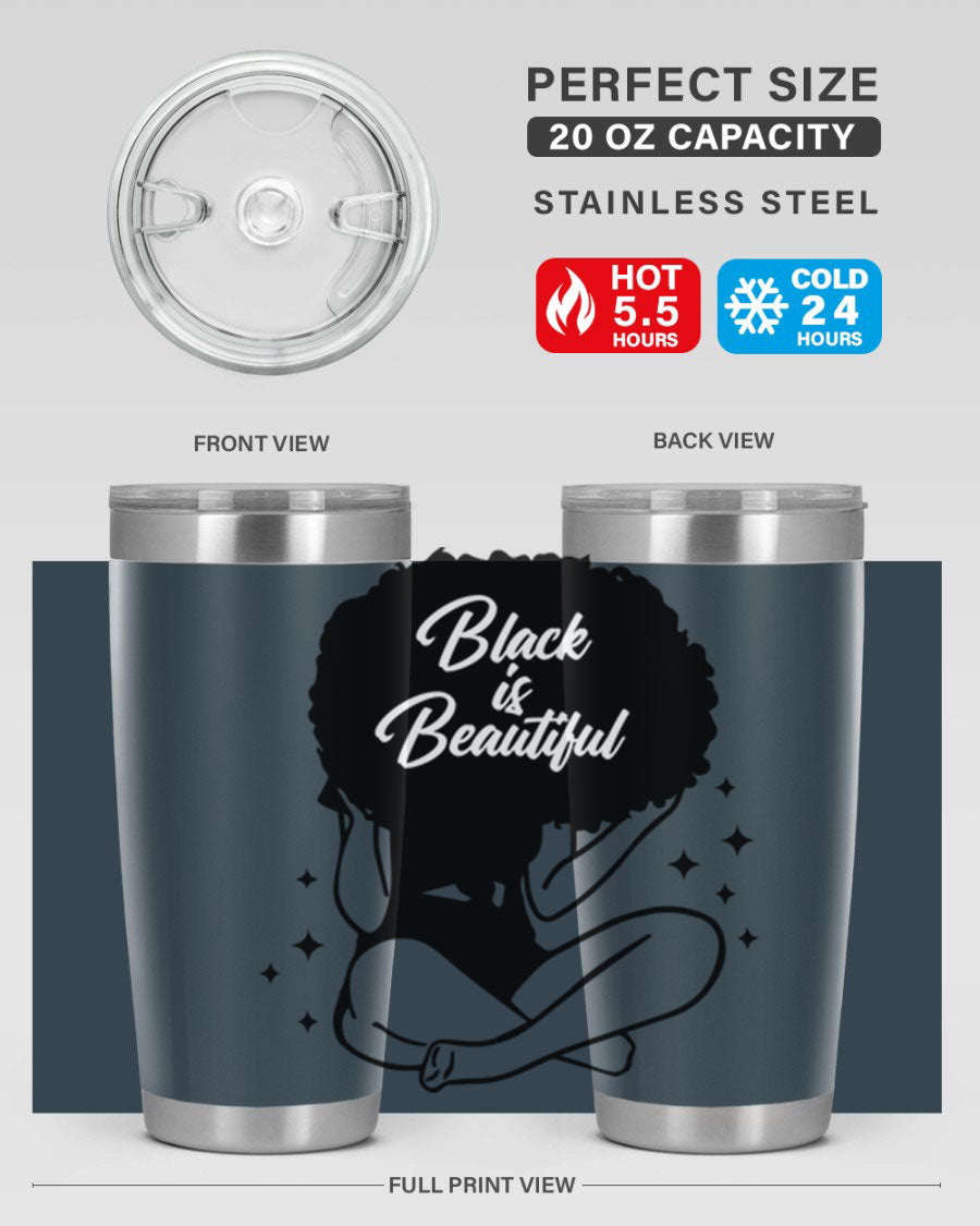 Black is Beautiful 15# Tumbler, 20oz stainless steel with a sleek matte finish, designed for hot and cold beverages.