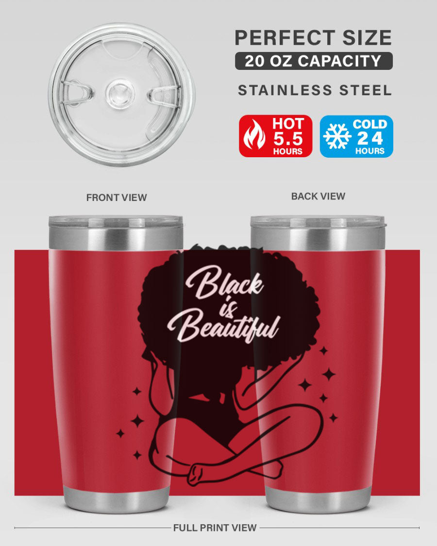 Black is Beautiful 15# Tumbler, 20oz stainless steel with a sleek matte finish, designed for hot and cold beverages.