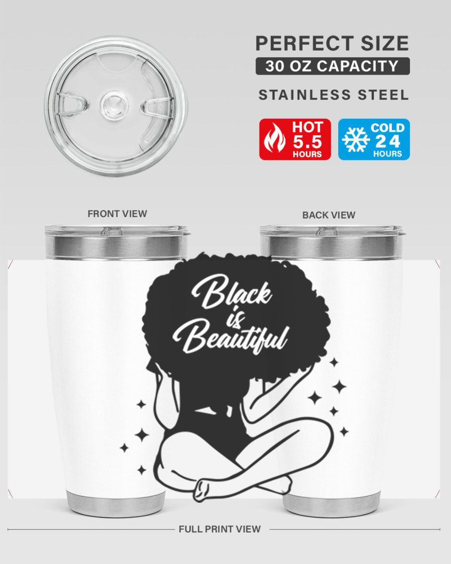 Black is Beautiful 15# Tumbler, 20oz stainless steel with a sleek matte finish, designed for hot and cold beverages.