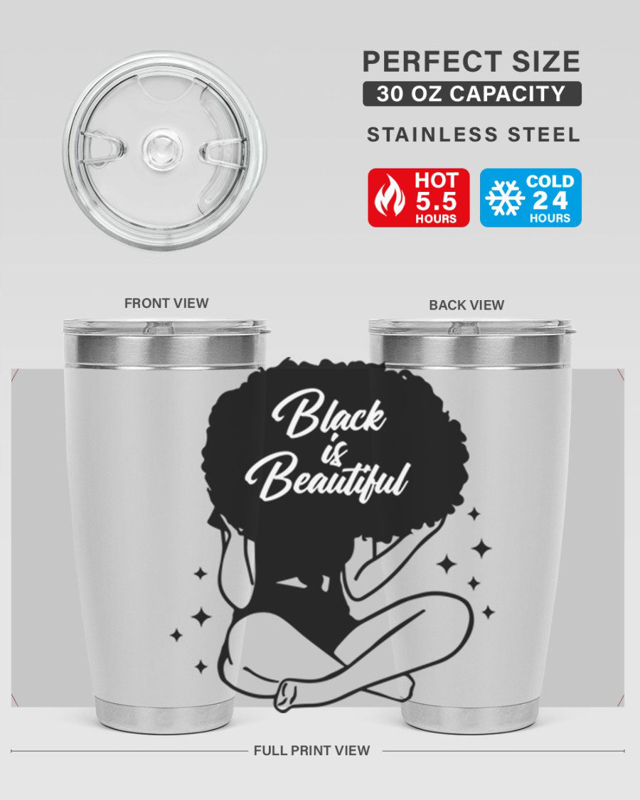 Black is Beautiful 15# Tumbler, 20oz stainless steel with a sleek matte finish, designed for hot and cold beverages.