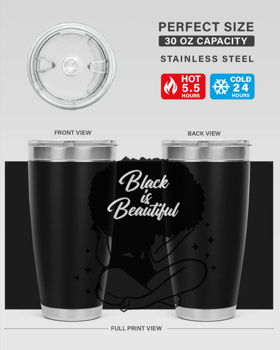 Black is Beautiful 15# Tumbler, 20oz stainless steel with a sleek matte finish, designed for hot and cold beverages.