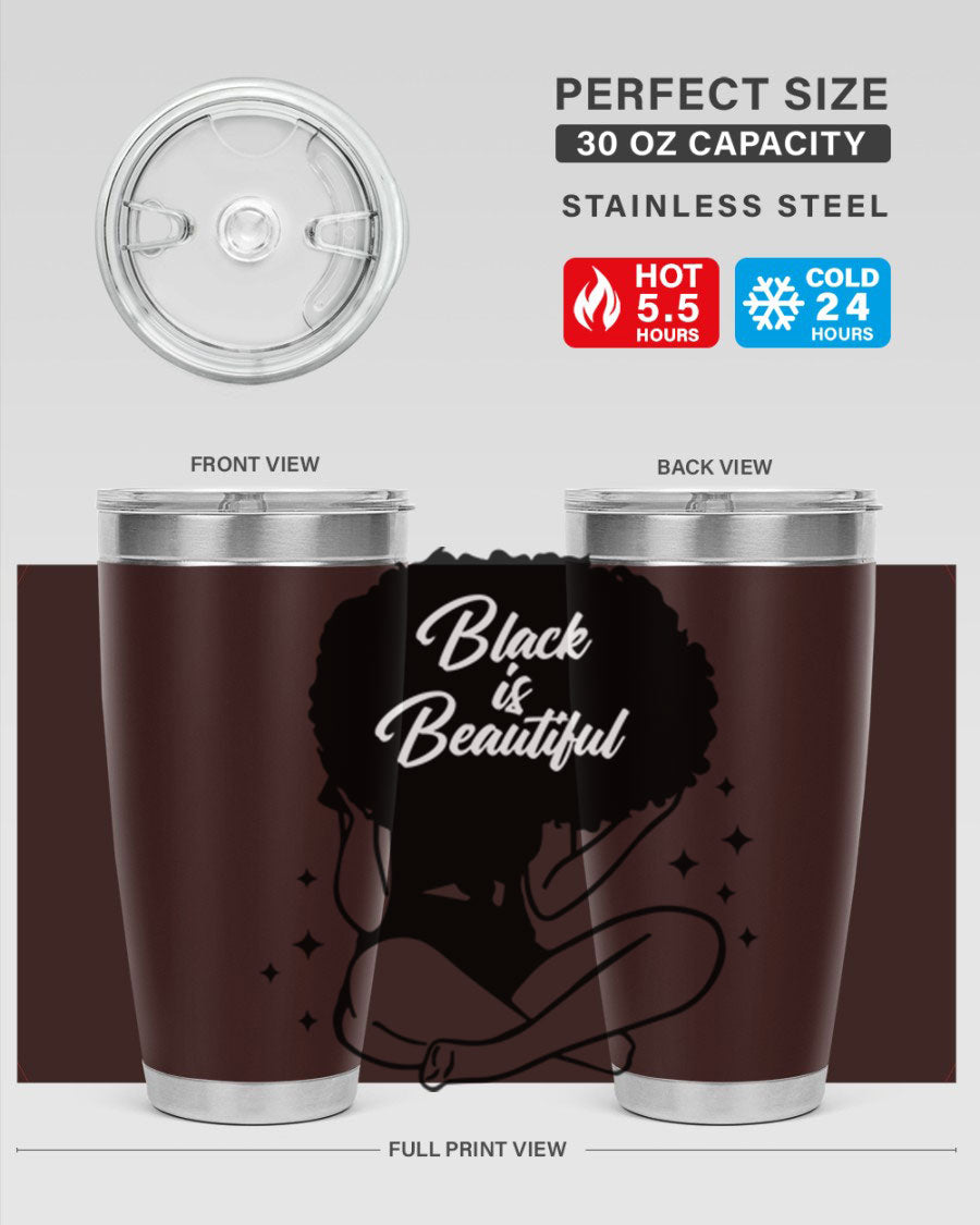 Black is Beautiful 15# Tumbler, 20oz stainless steel with a sleek matte finish, designed for hot and cold beverages.