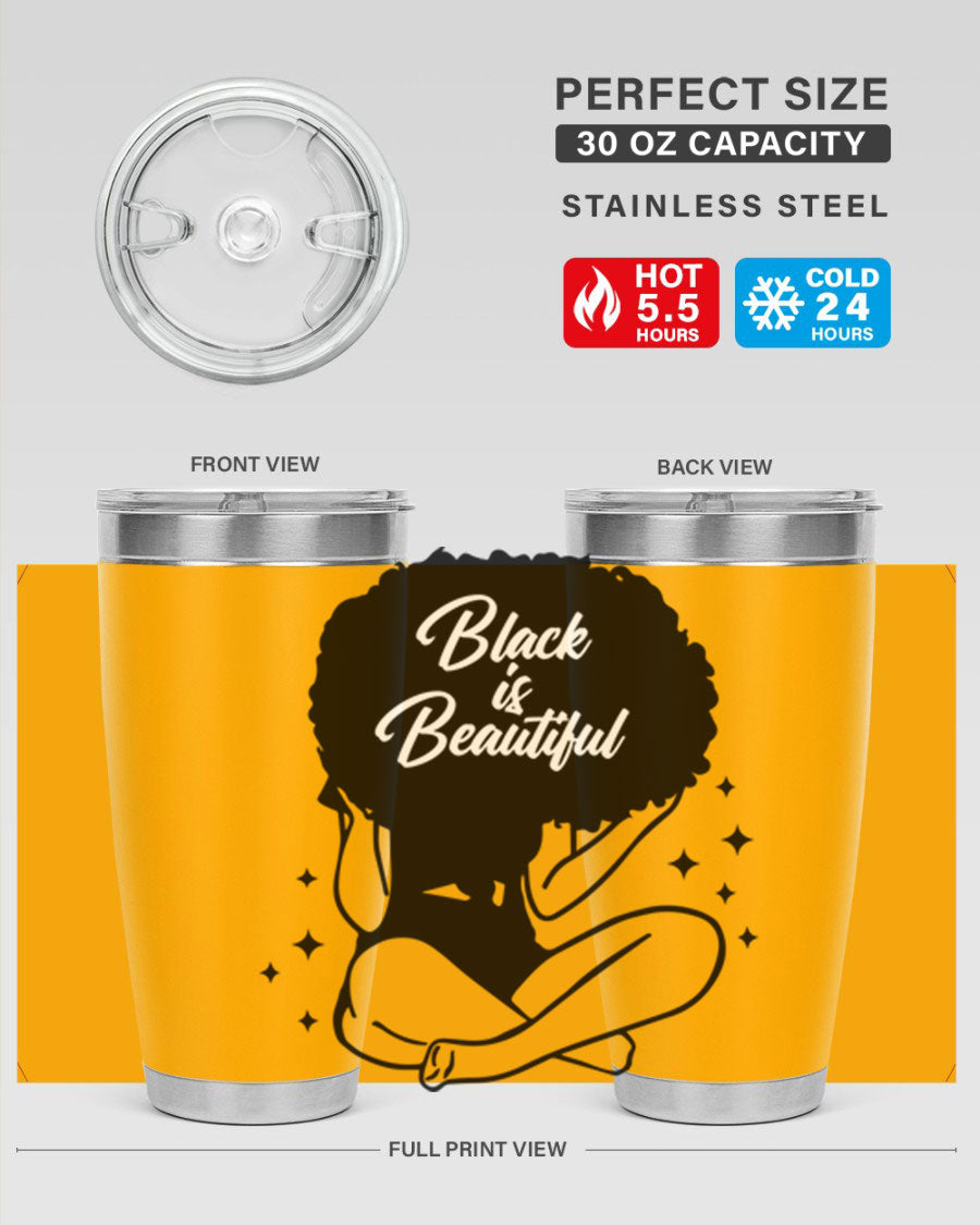 Black is Beautiful 15# Tumbler, 20oz stainless steel with a sleek matte finish, designed for hot and cold beverages.