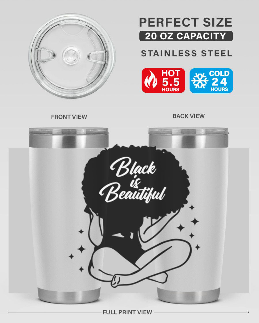 Black is Beautiful 15# Tumbler, 20oz stainless steel with a sleek matte finish, designed for hot and cold beverages.