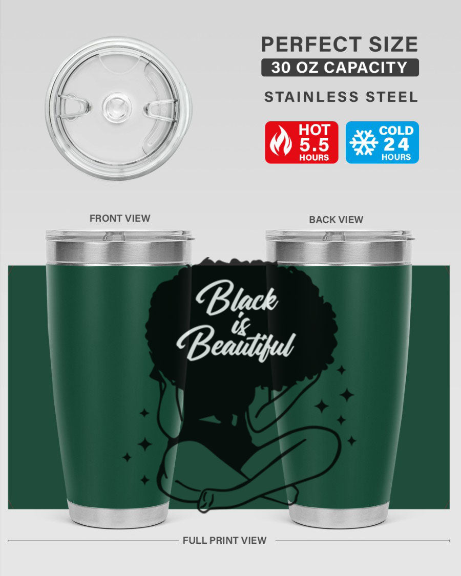 Black is Beautiful 15# Tumbler, 20oz stainless steel with a sleek matte finish, designed for hot and cold beverages.