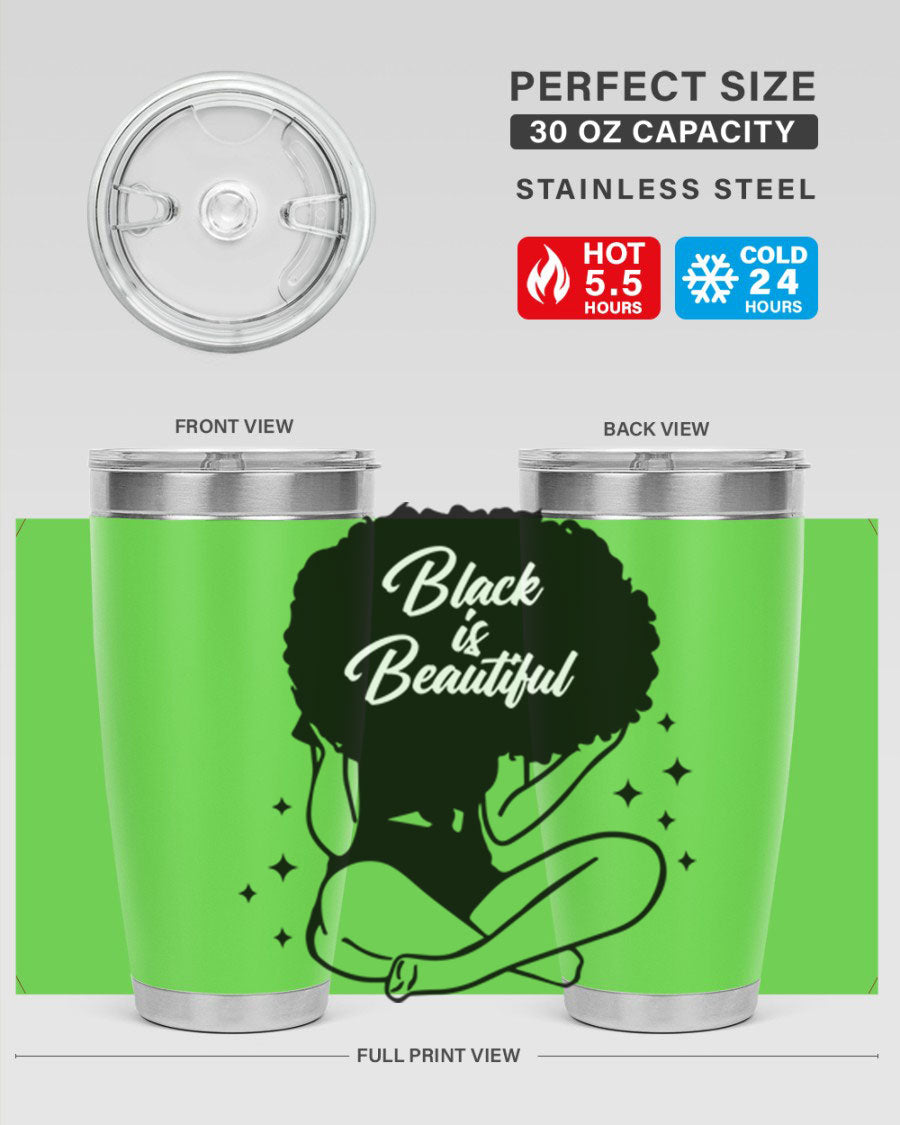 Black is Beautiful 15# Tumbler, 20oz stainless steel with a sleek matte finish, designed for hot and cold beverages.