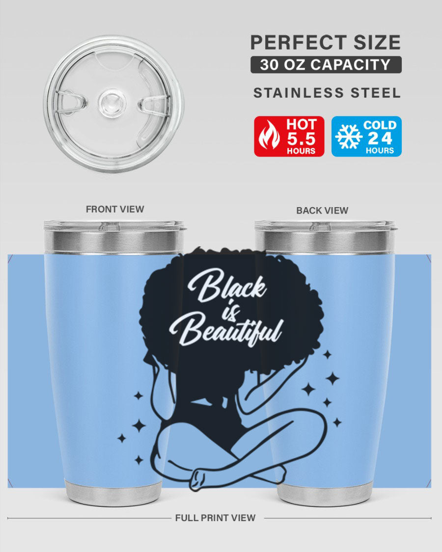 Black is Beautiful 15# Tumbler, 20oz stainless steel with a sleek matte finish, designed for hot and cold beverages.