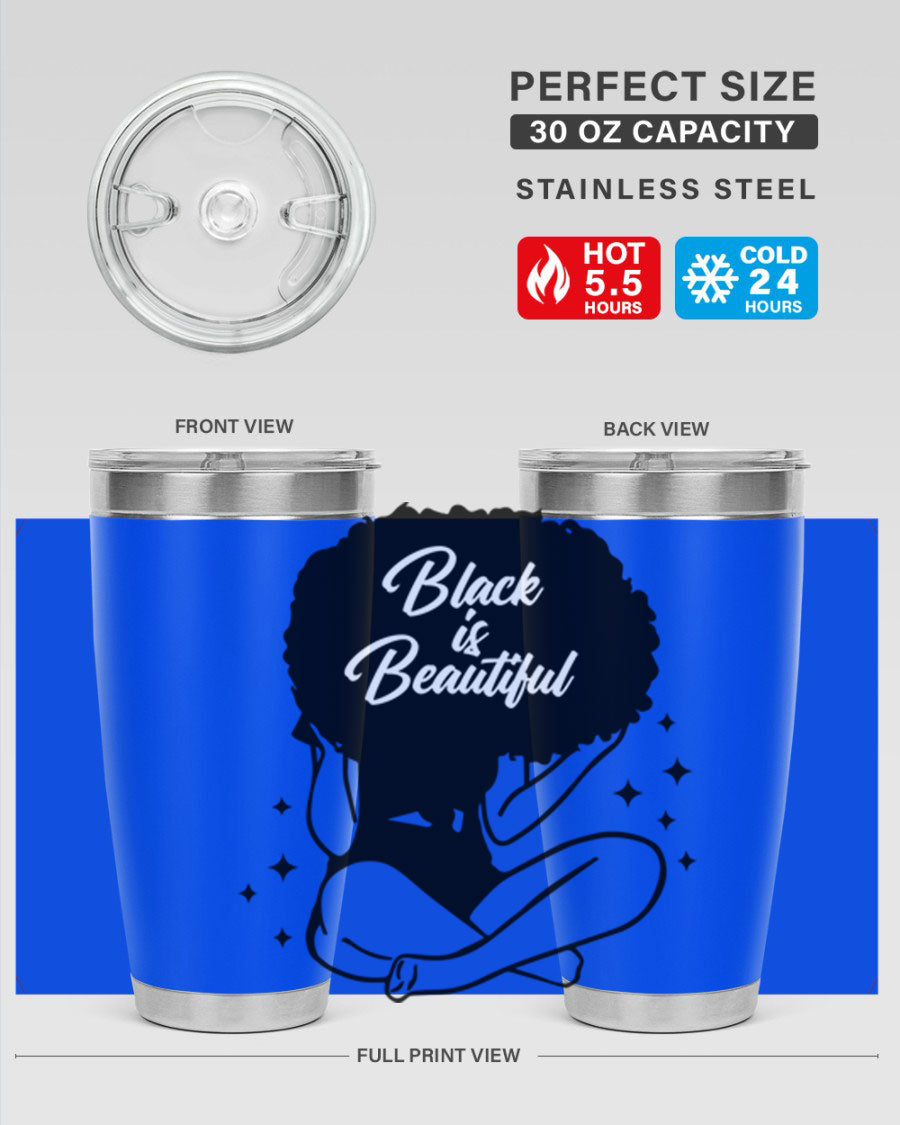 Black is Beautiful 15# Tumbler, 20oz stainless steel with a sleek matte finish, designed for hot and cold beverages.