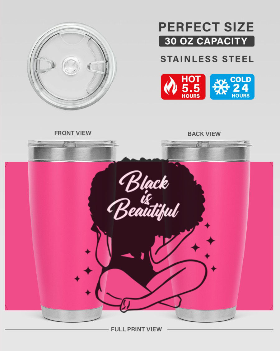 Black is Beautiful 15# Tumbler, 20oz stainless steel with a sleek matte finish, designed for hot and cold beverages.