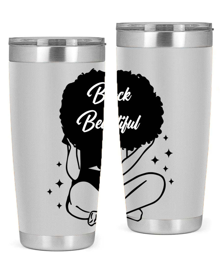 Black is Beautiful 15# Tumbler, 20oz stainless steel with a sleek matte finish, designed for hot and cold beverages.