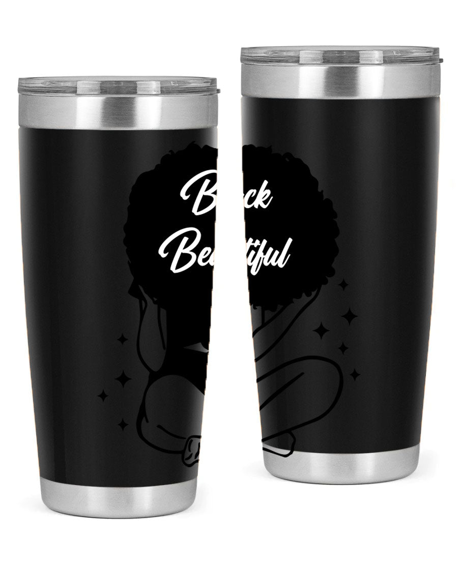 Black is Beautiful 15# Tumbler, 20oz stainless steel with a sleek matte finish, designed for hot and cold beverages.