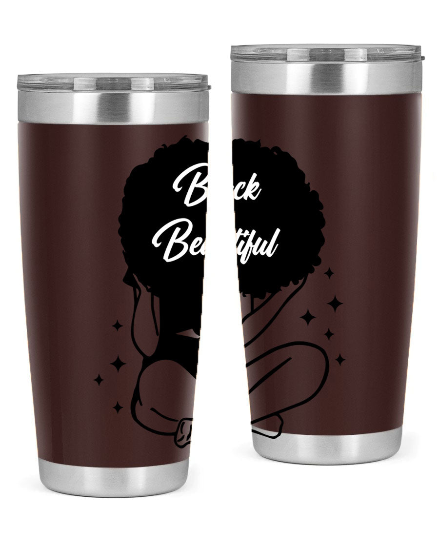 Black is Beautiful 15# Tumbler, 20oz stainless steel with a sleek matte finish, designed for hot and cold beverages.