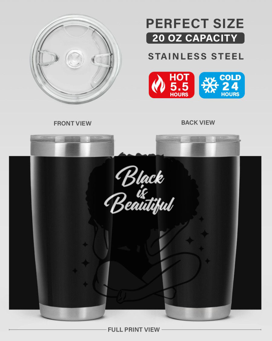 Black is Beautiful 15# Tumbler, 20oz stainless steel with a sleek matte finish, designed for hot and cold beverages.