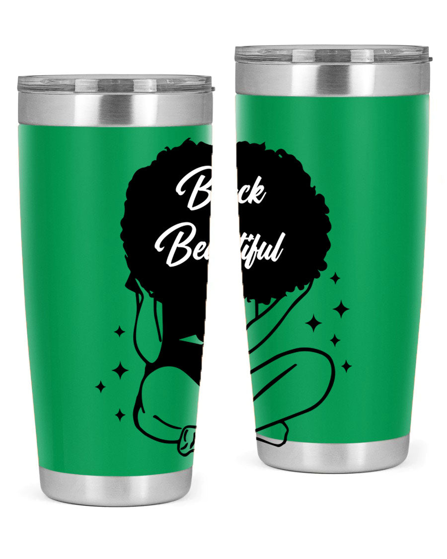 Black is Beautiful 15# Tumbler, 20oz stainless steel with a sleek matte finish, designed for hot and cold beverages.