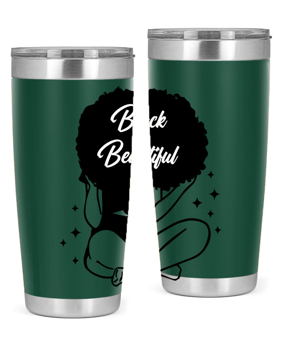 Black is Beautiful 15# Tumbler, 20oz stainless steel with a sleek matte finish, designed for hot and cold beverages.